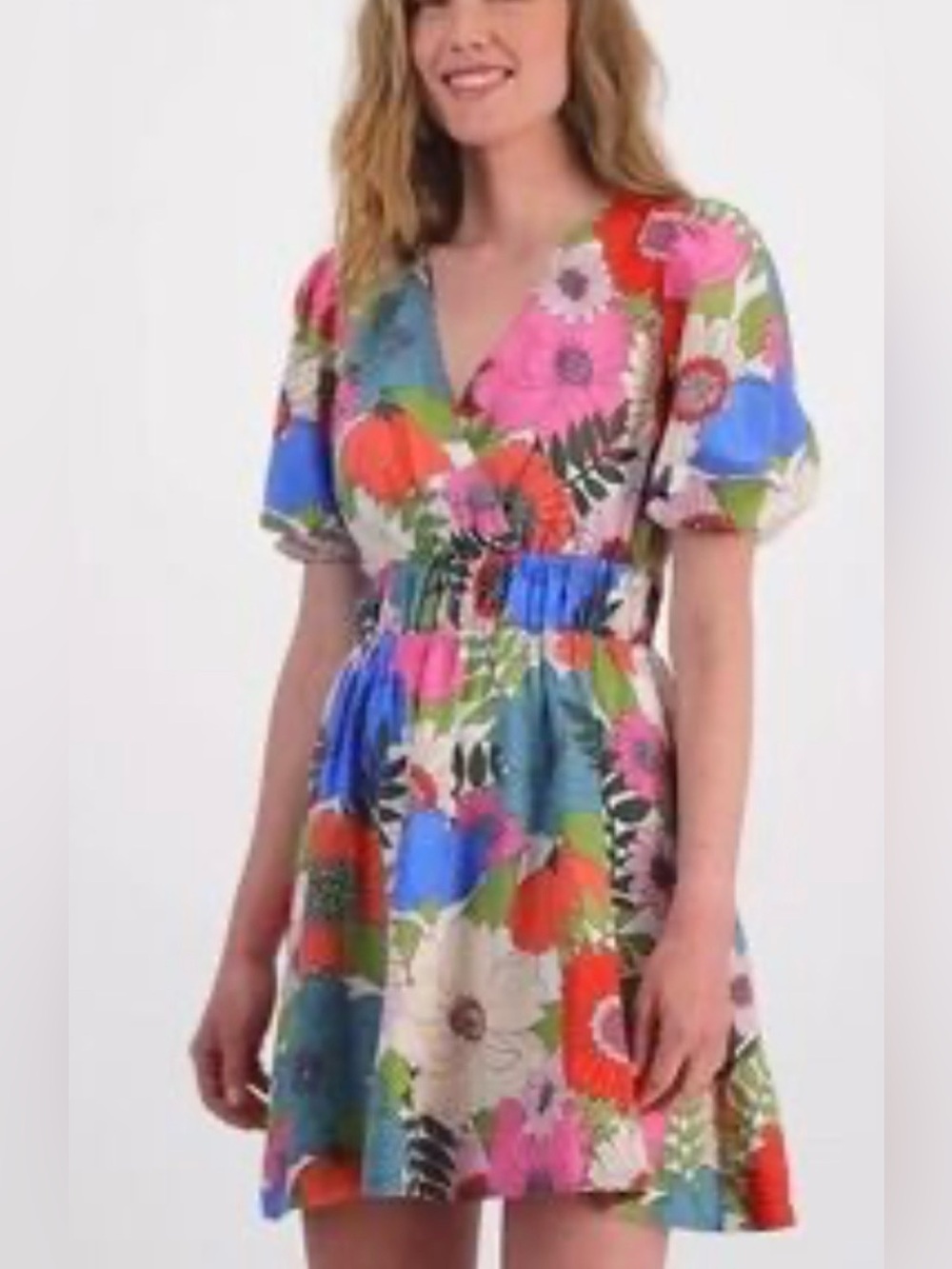 Floral V-Neck Mini Dress - Pink Multi